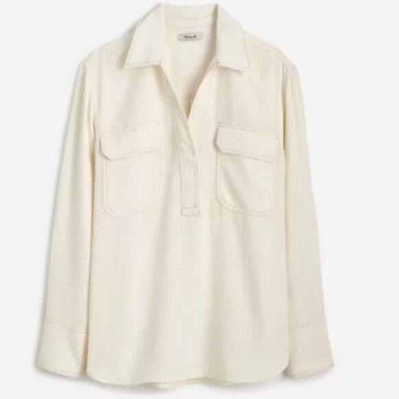 NWT | Madewell Contrast-Stitch Popover Button Up Lightweight Long Sleeves Shirt - Picture 4 of 7